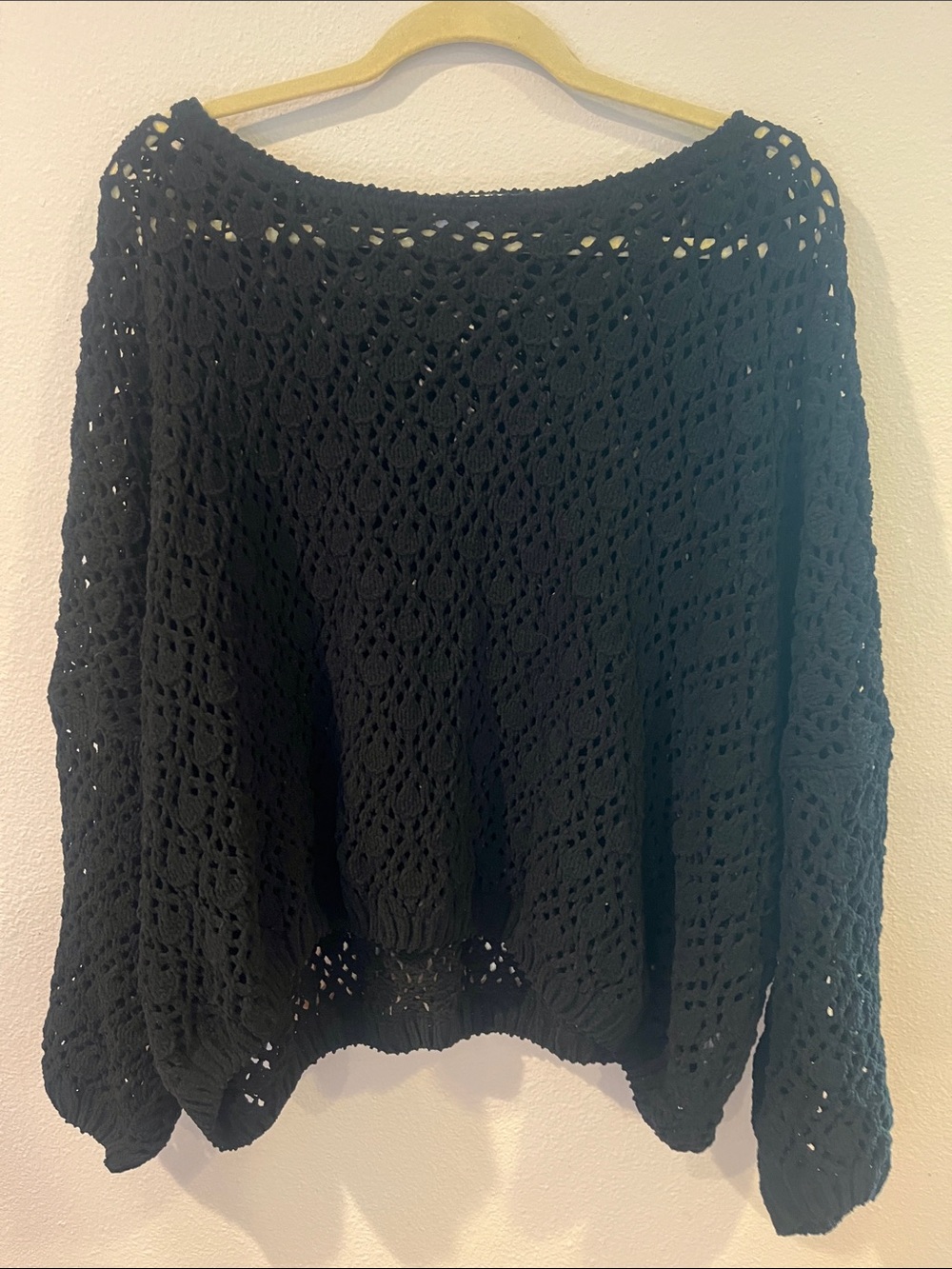 Carly Jean Los Angeles Black Crochet Off-the-Shoulder Sweater